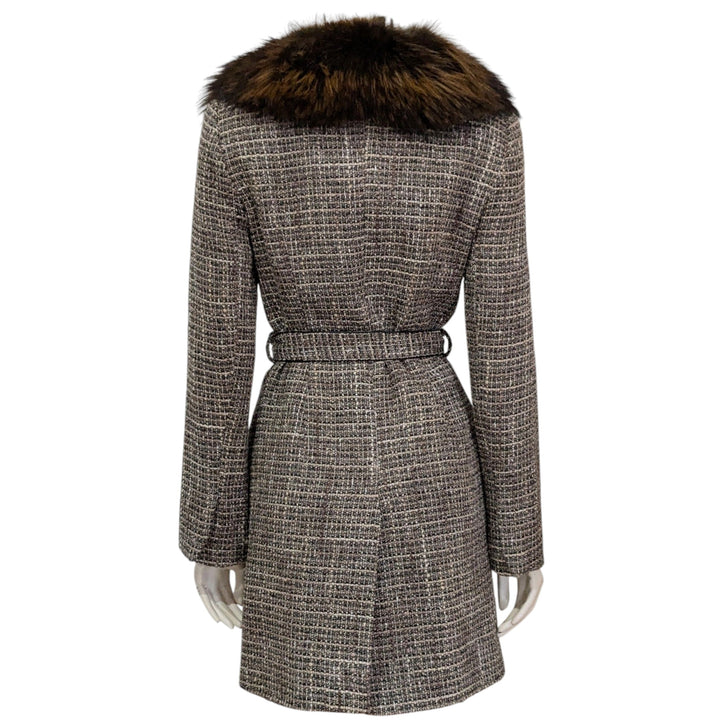Alberto Makali Tweed Coat with Fur Trim Size 2