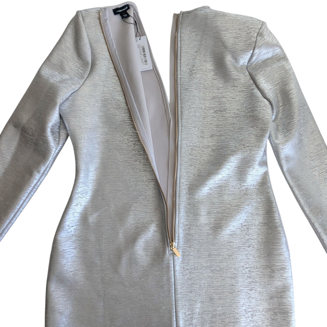 Karen Millen Womens Foiled Figure Form Bandage V Neck Knit Midaxi Dress - Silver Karen Millen Womens Foiled Figure Form Bandage V Neck Knit Midaxi Dress - Silver