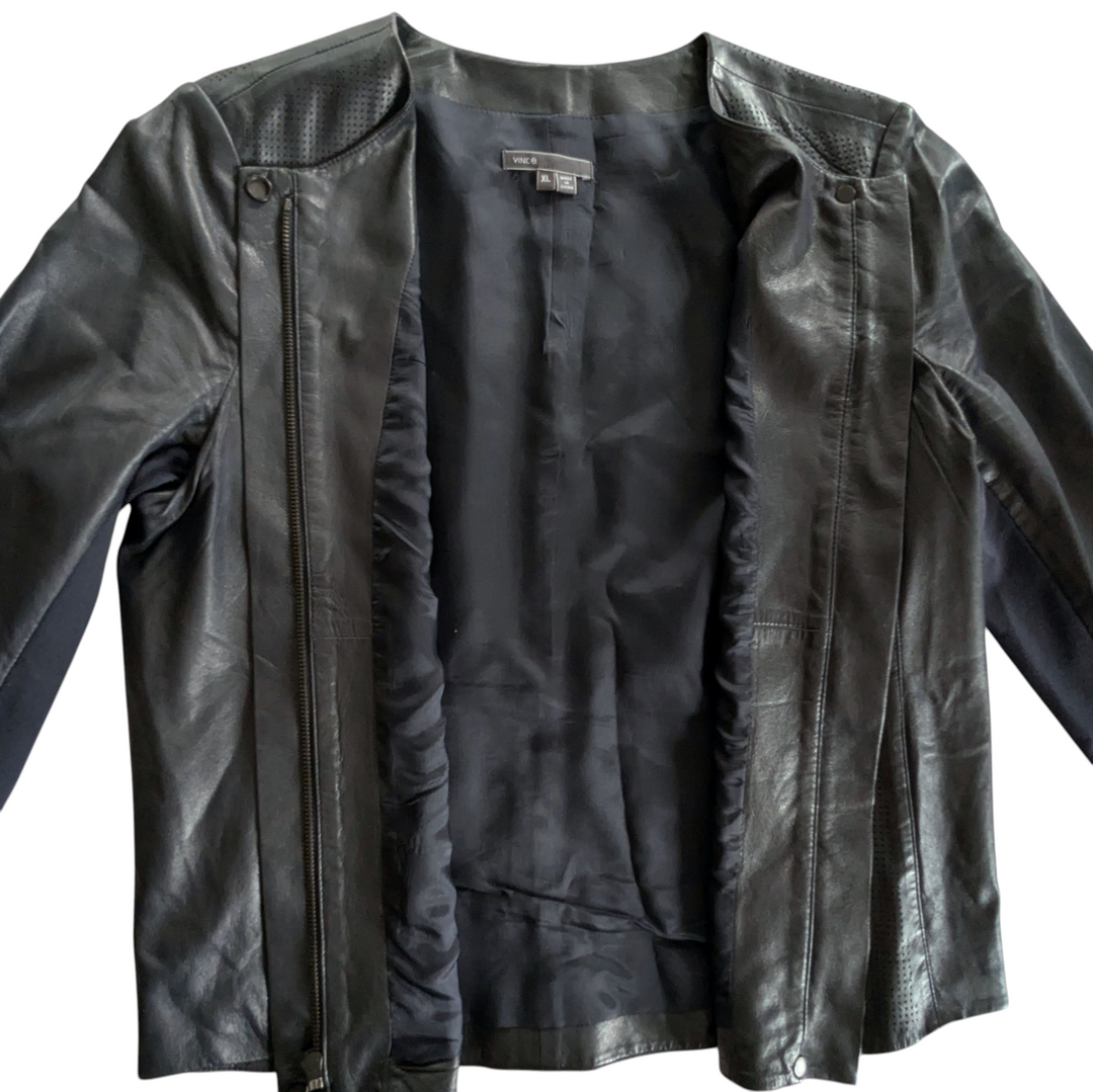 Vince Navy Leather Blazer Size XL