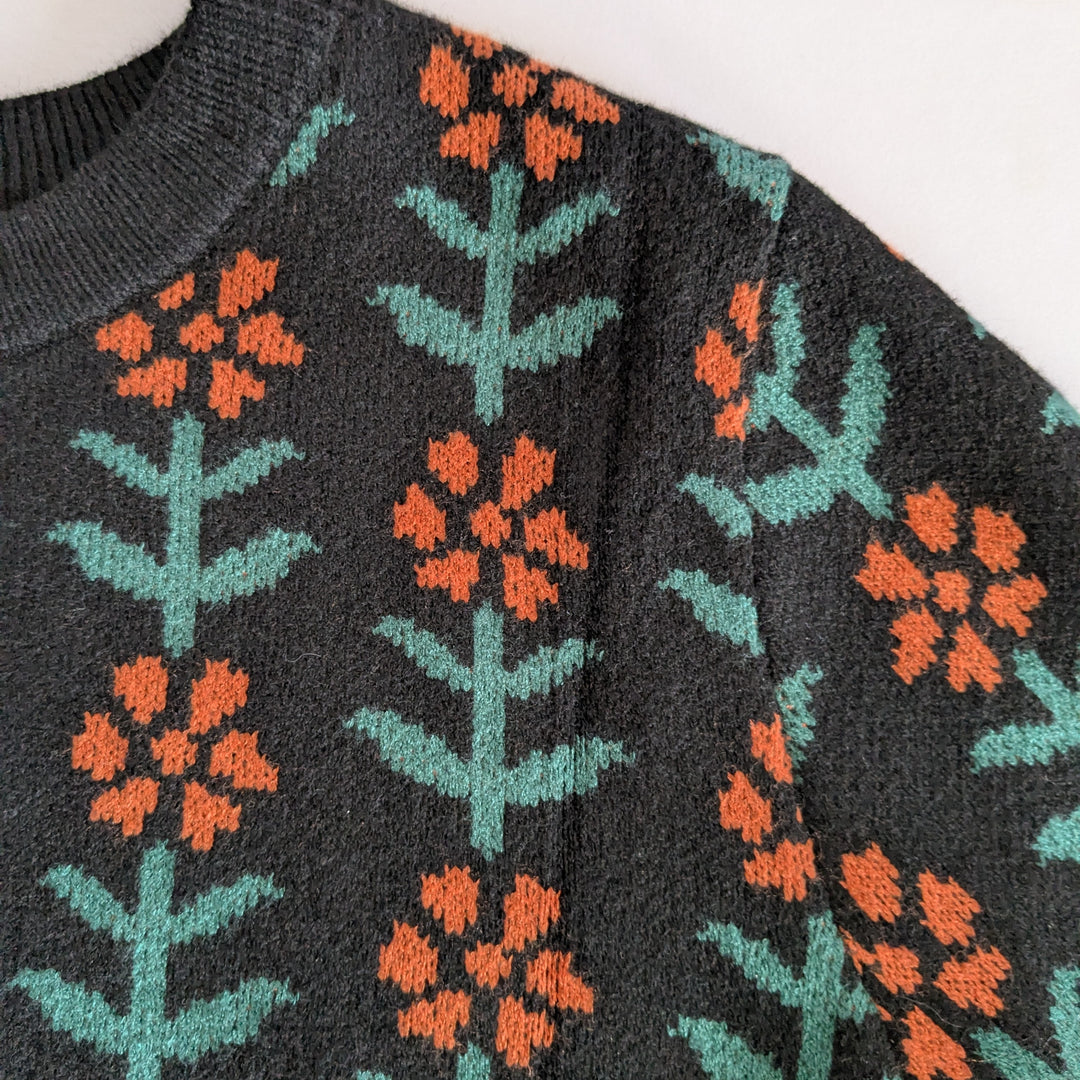 Black Cardigan with Orange Flowers Size Small