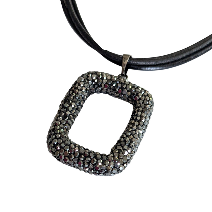 Leather Necklace with Crystal Pendant