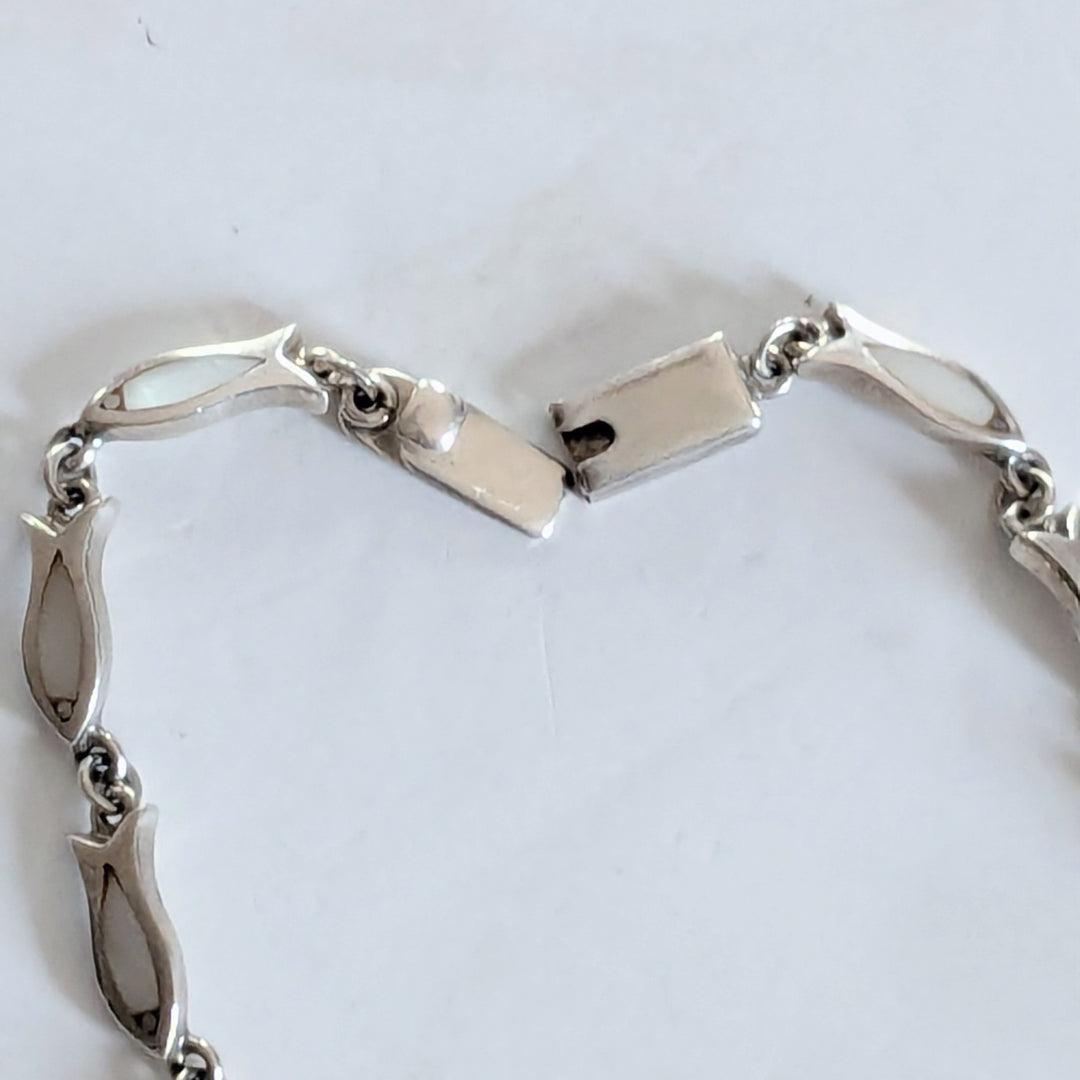 Vintage Mexican Sterling Necklace with Mother of Pearl Fish