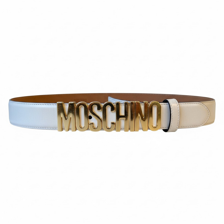 Moschino White Leather Logo Belt