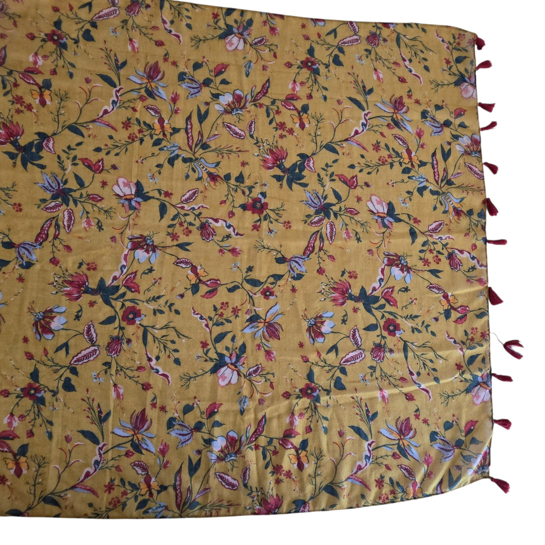 Mustard Yellow Floral Print Scarf/Wrap