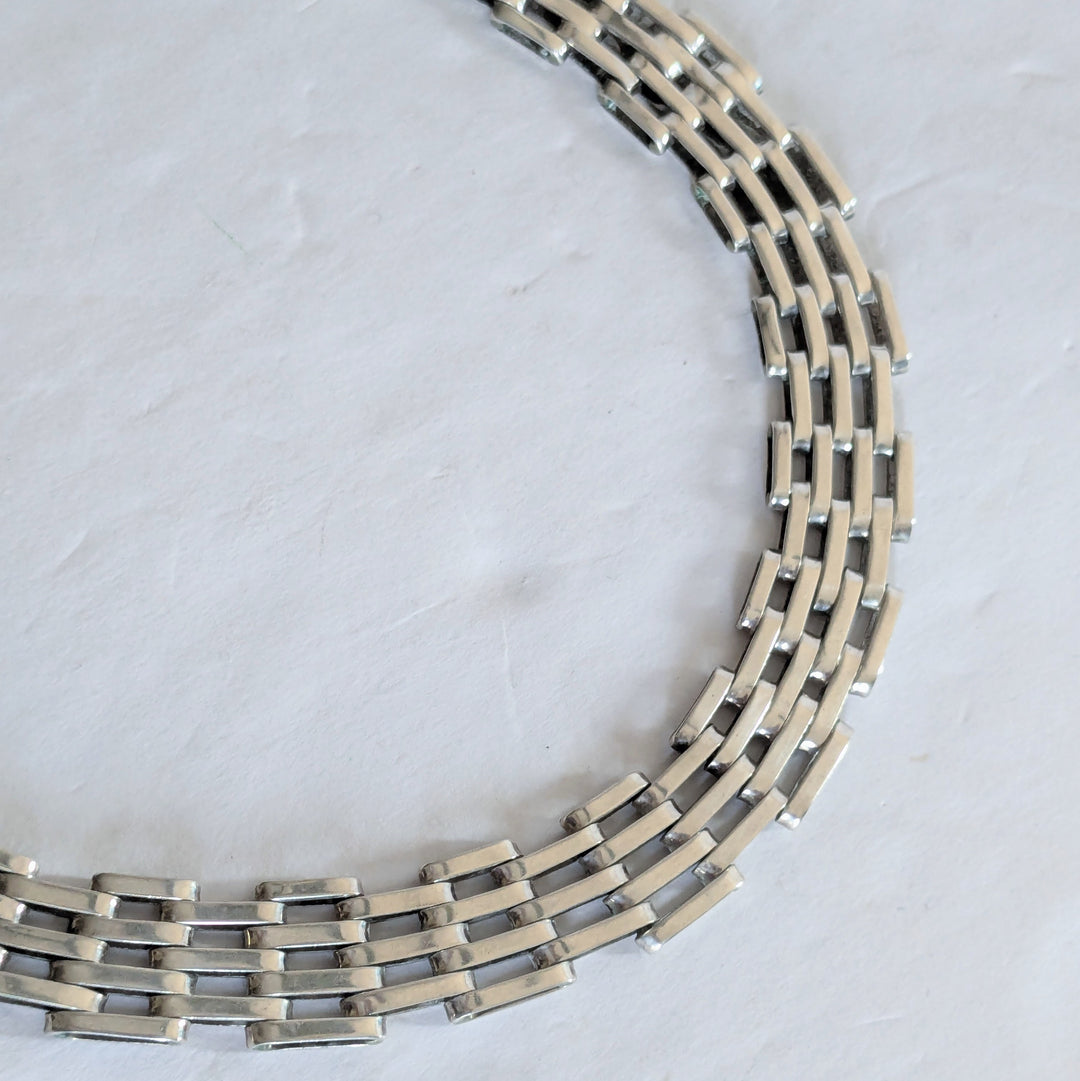 Vintage Taxco Mexican Sterling Wide Link Chain Collar Necklace