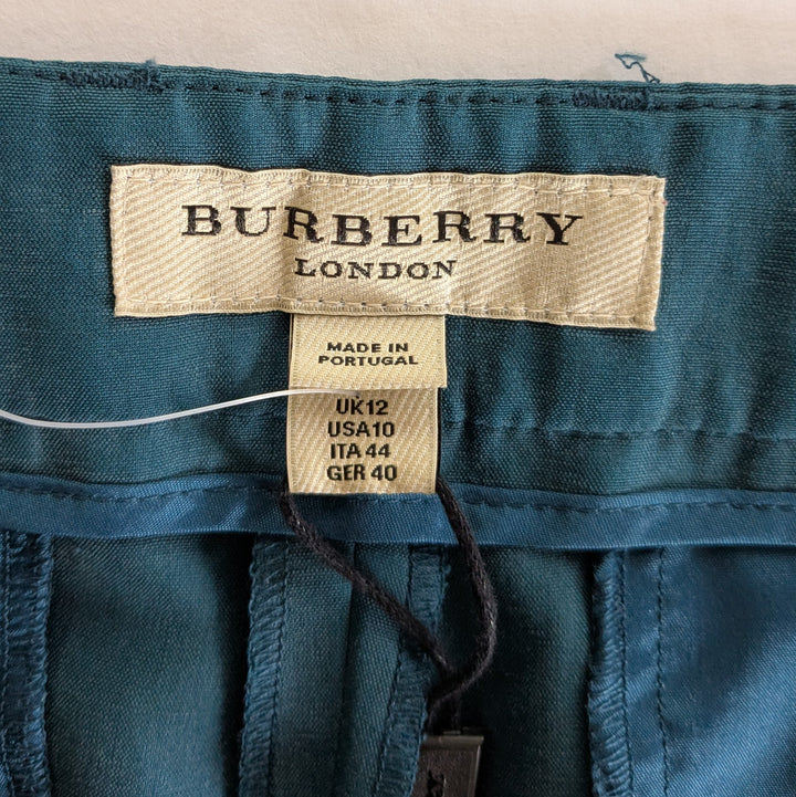 Burberry Teal Silk Trousers Size 10 NWT