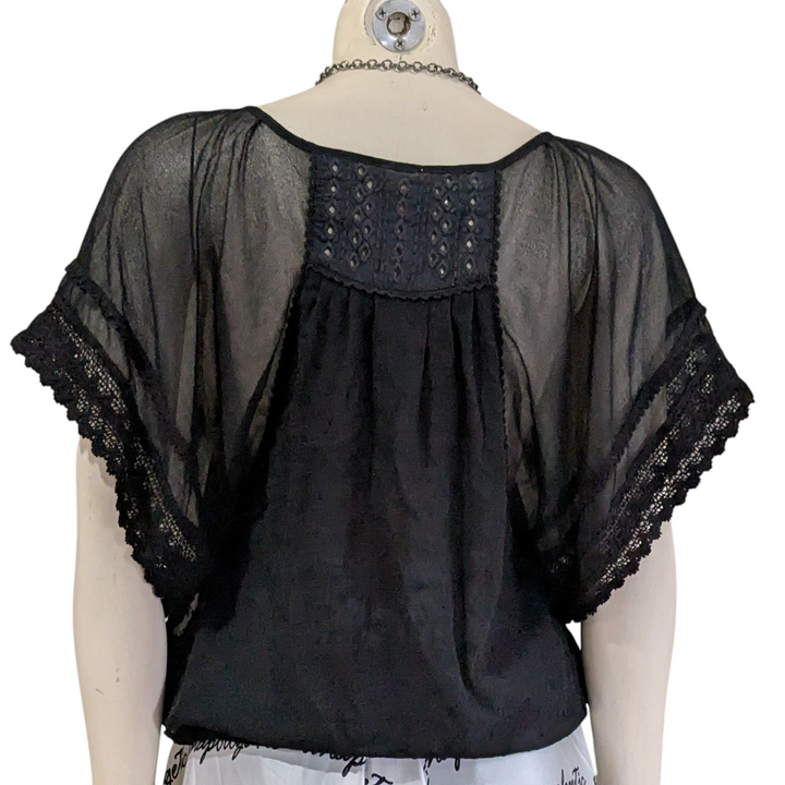 Free People Sheer Black Top Size Small