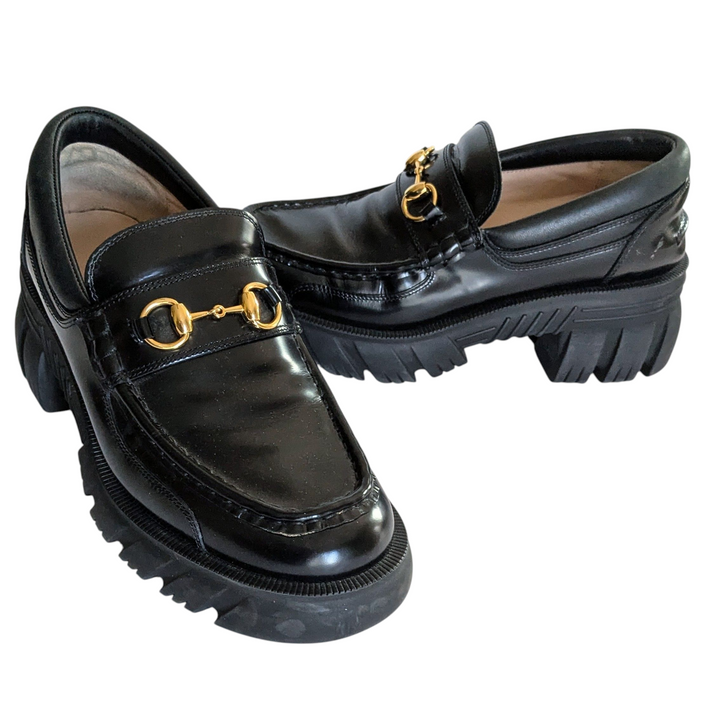 Gucci Sylke Platform Leather Loafers Size 41.5