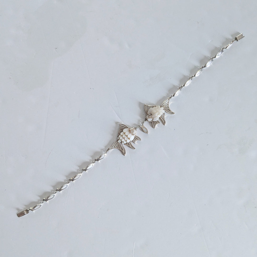 Vintage Mexican Sterling Necklace with Mother of Pearl Fish