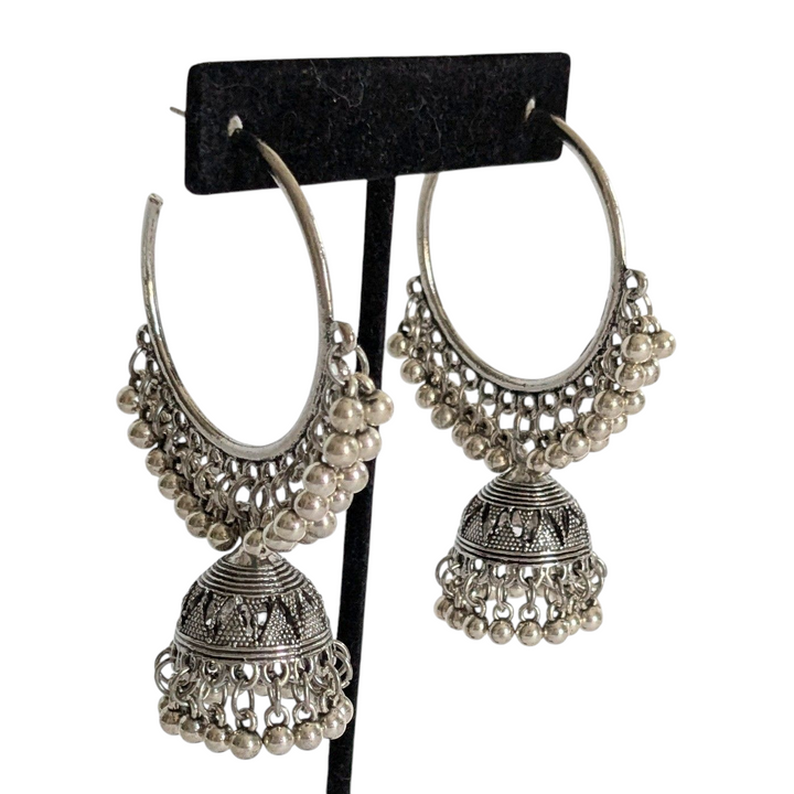 Silver Hoops with Bell Accent