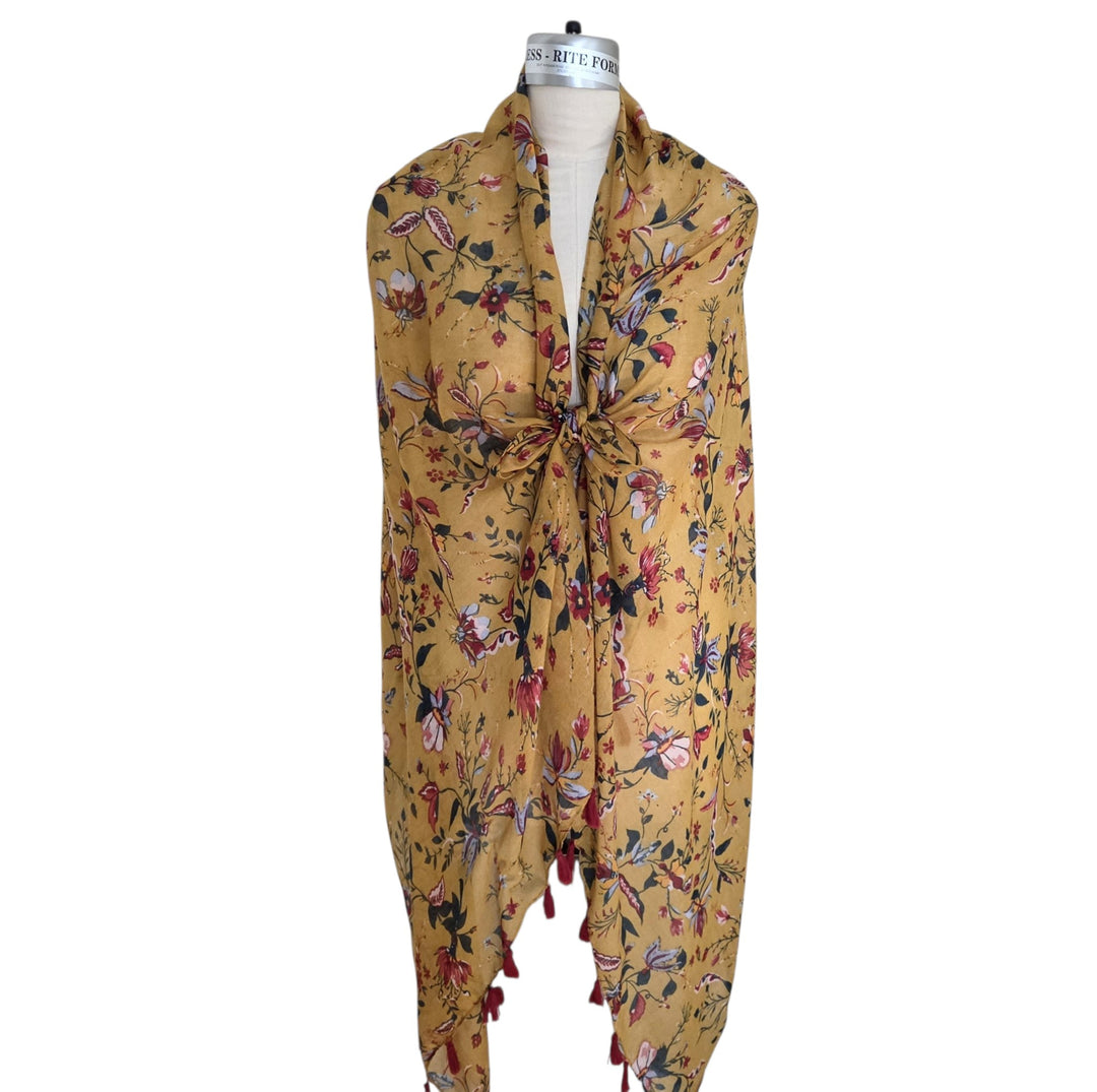 Mustard Yellow Floral Print Scarf/Wrap