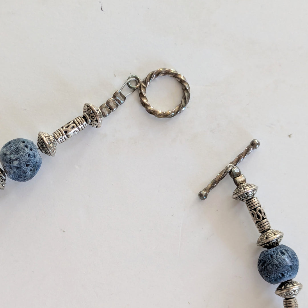 Silver and Blue Bead Necklace