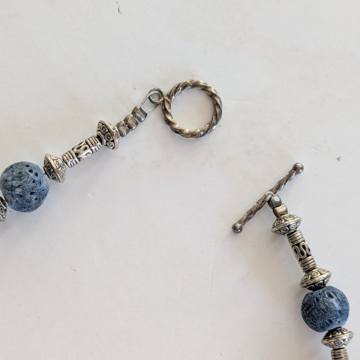 Silver and Blue Bead Necklace