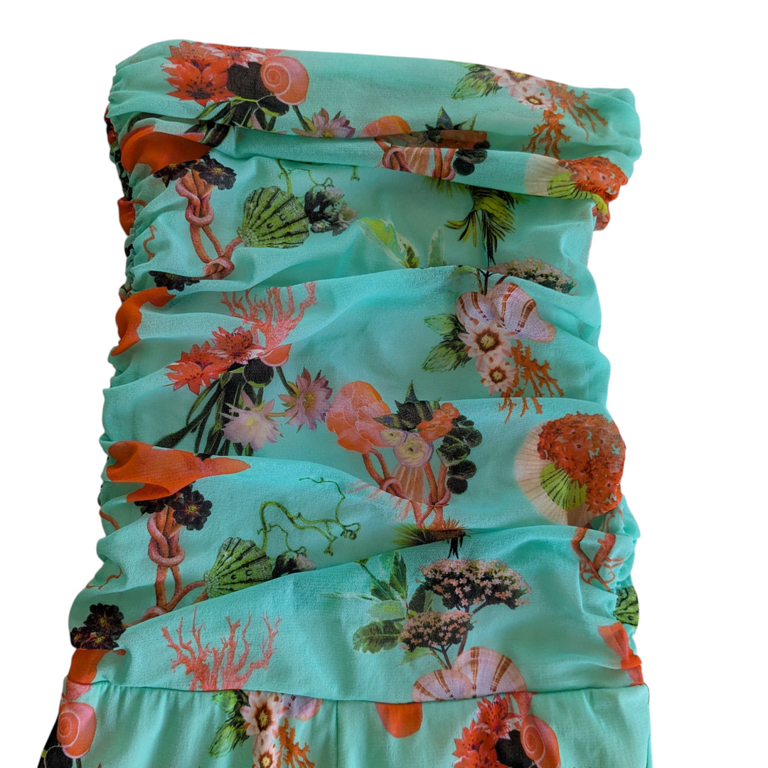 Fuzzi Strapless Jumpsuit in Aqua Print Size Large