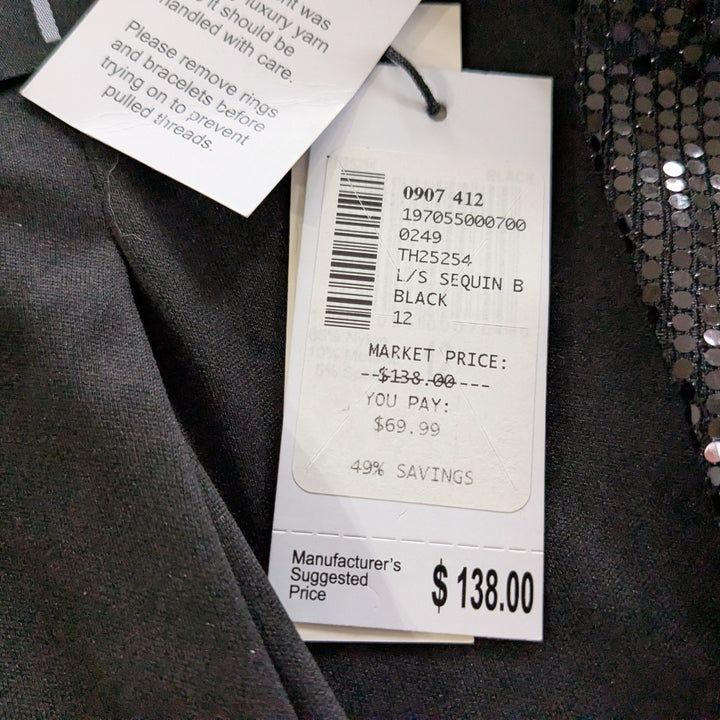 T Tahari Black Sequin Blazer Size 12 NWT