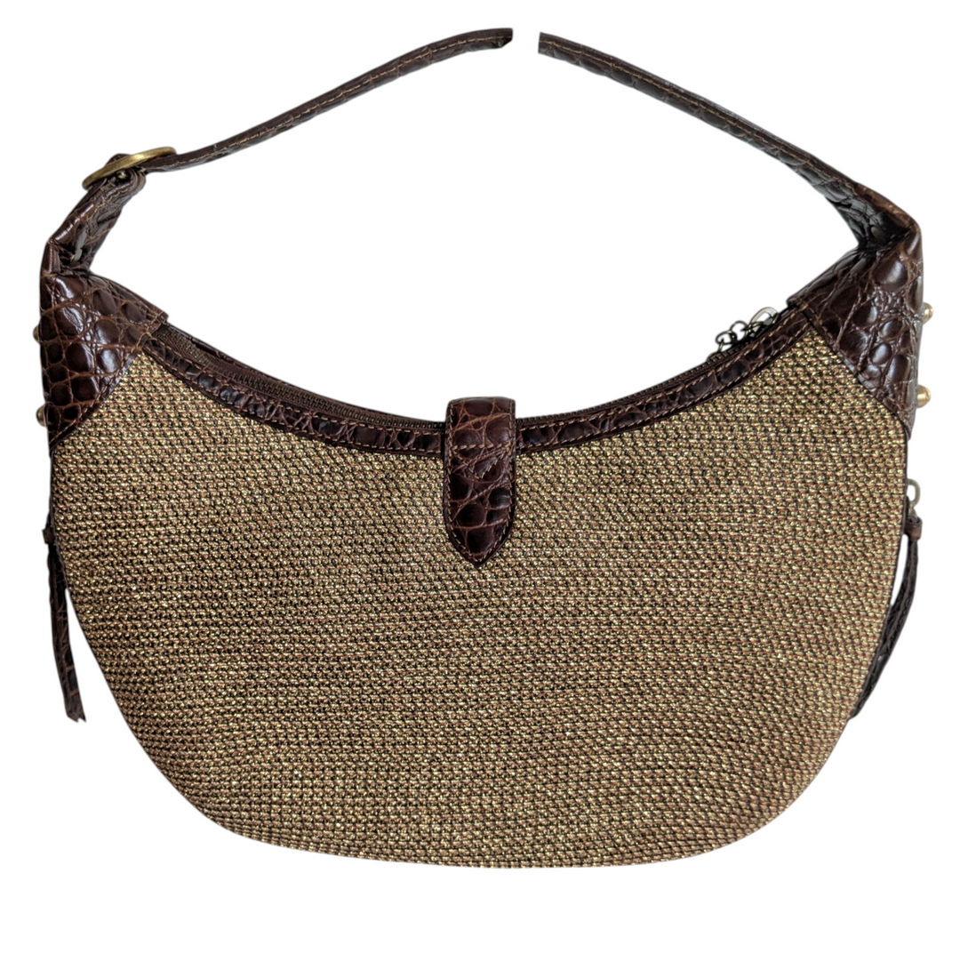 Erica Javits Faux Raffia and Leather Shoulder Bag