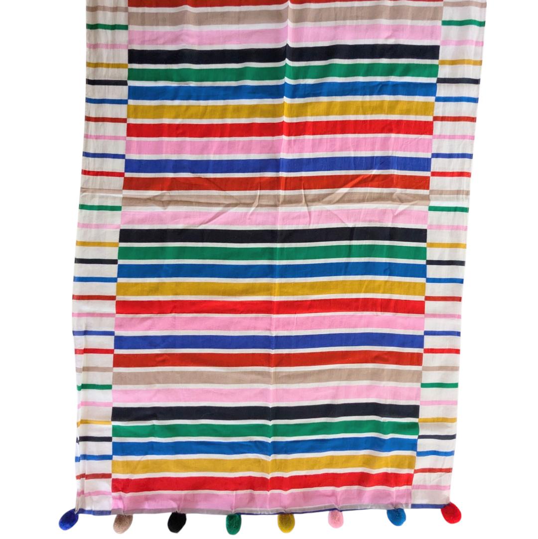 Striped Scarf With Pom Poms