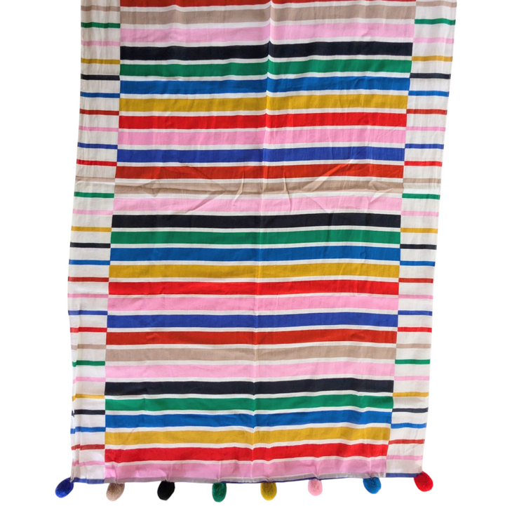 Striped Scarf With Pom Poms