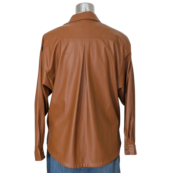 By Anthropologie Cedar Half Button Faux Leather Shirt Size Medium