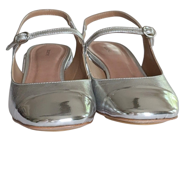 Anthropologie Maeve Silver Mary Janes Size 37