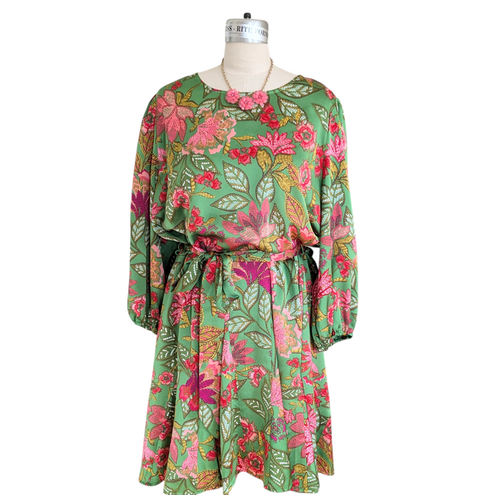 Sugarlips Evanna Green Floral Print Satin Dress Size 3X