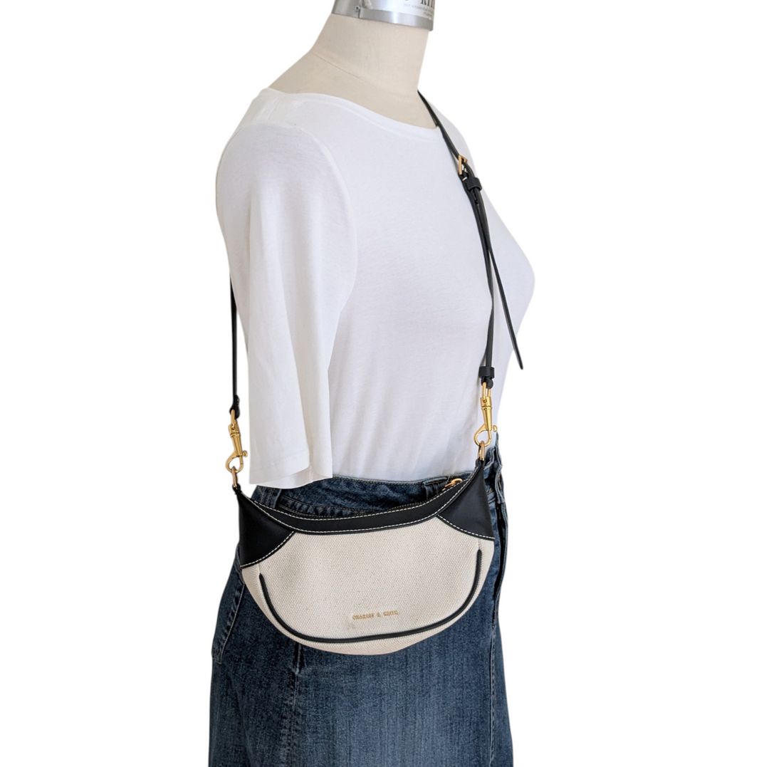 Charles & Keith Shalia Canvas Mini Moon Bag