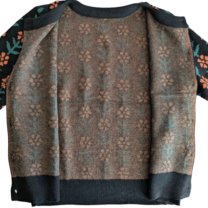 Black Cardigan with Orange Flowers Size Small