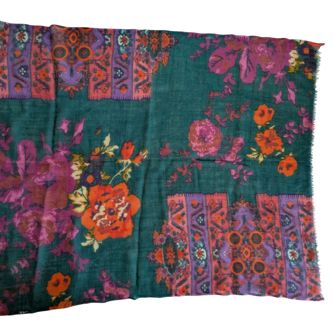 Teal Floral Print Scarf