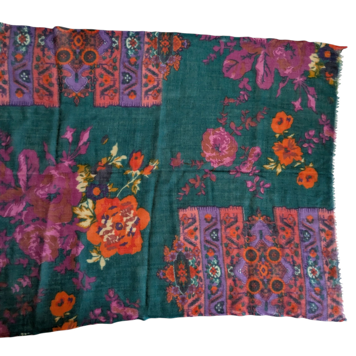 Teal Floral Print Scarf