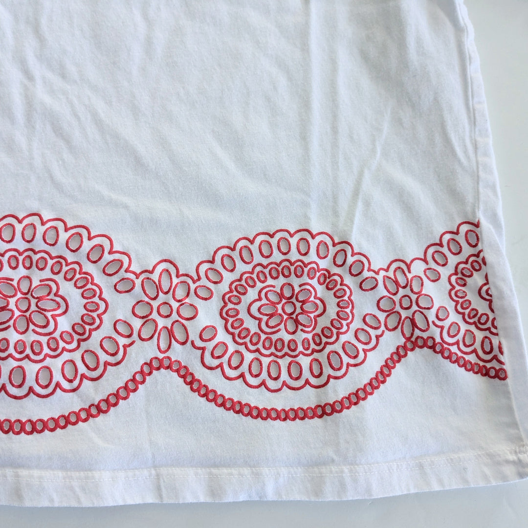 White Balloon Sleeve Tee with Red Eyelet Accents