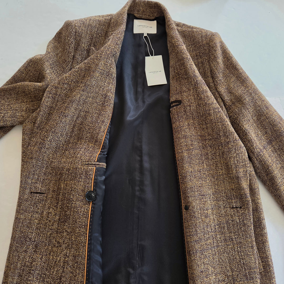 Lafayette 148 Long Tweed Coat Size Large NWT