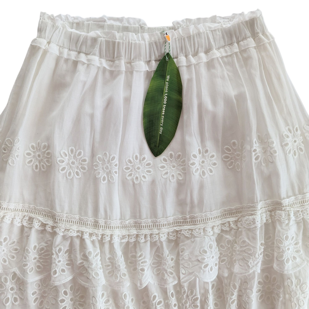 FARM Rio White Eyelet Maxi Skirt Size Large