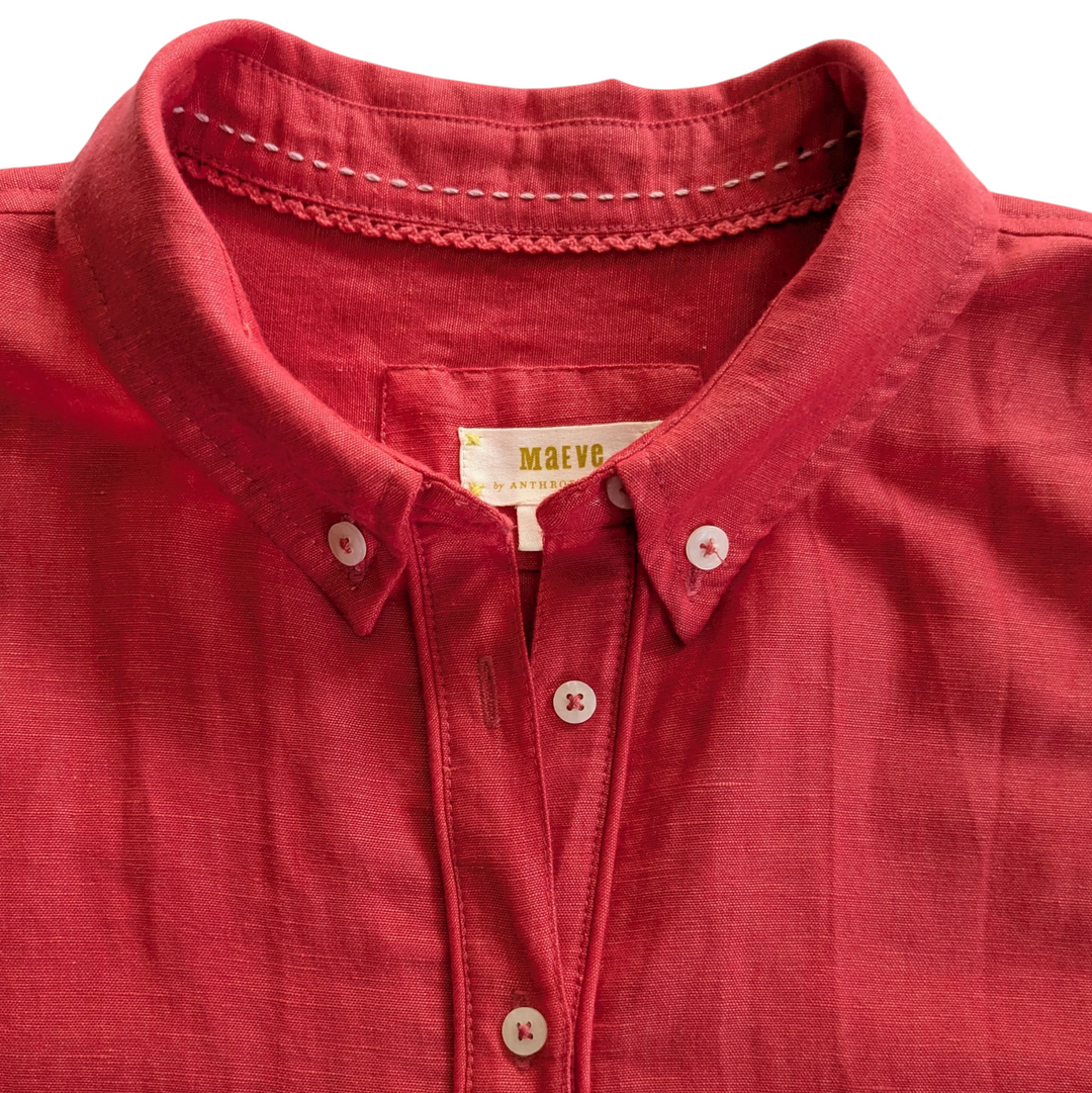 Anthropologie Maeve Linen Blend Button Down Shirt Size Large