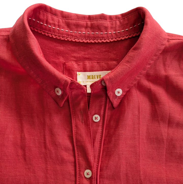 Anthropologie Maeve Linen Blend Button Down Shirt Size Large