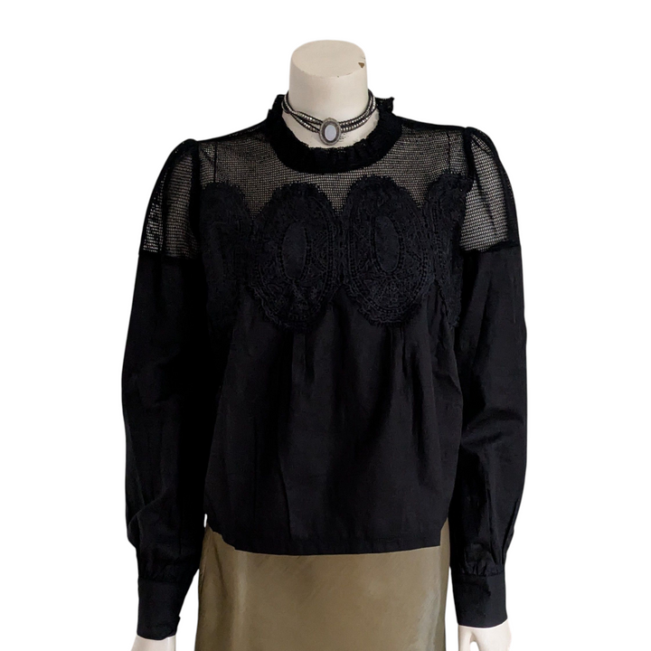 Black Cotton and Mesh Top Size Small