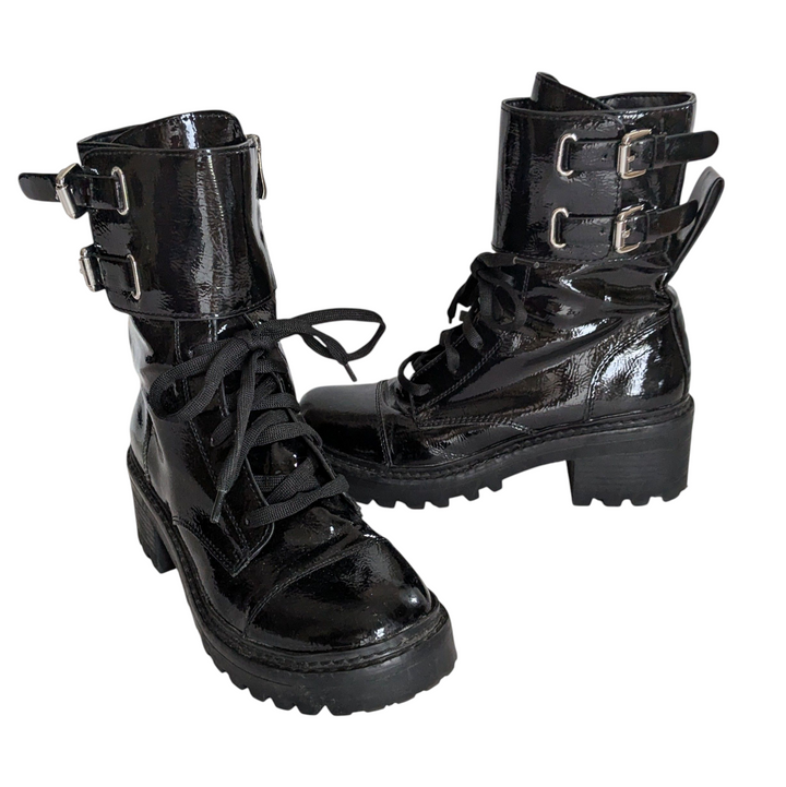 DKNY Patent Leather Moto Boots Size 6.5