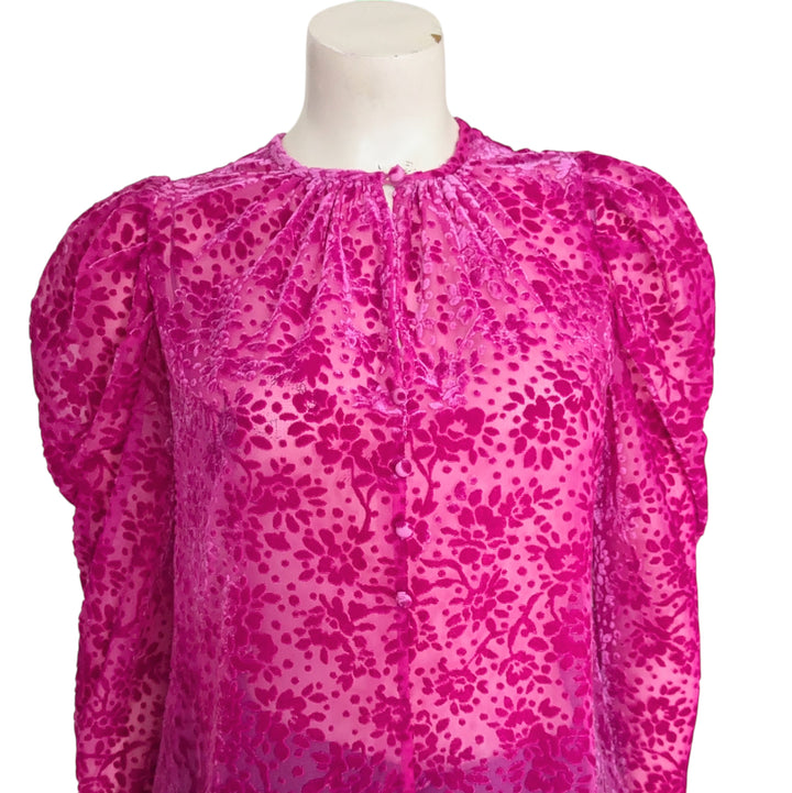 Shoshanna Hot Pink Flocked Top Size Small