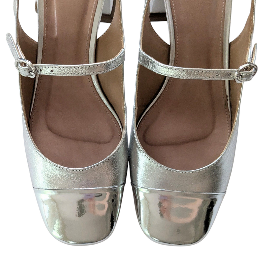 Anthropologie Maeve Silver Mary Janes Size 37