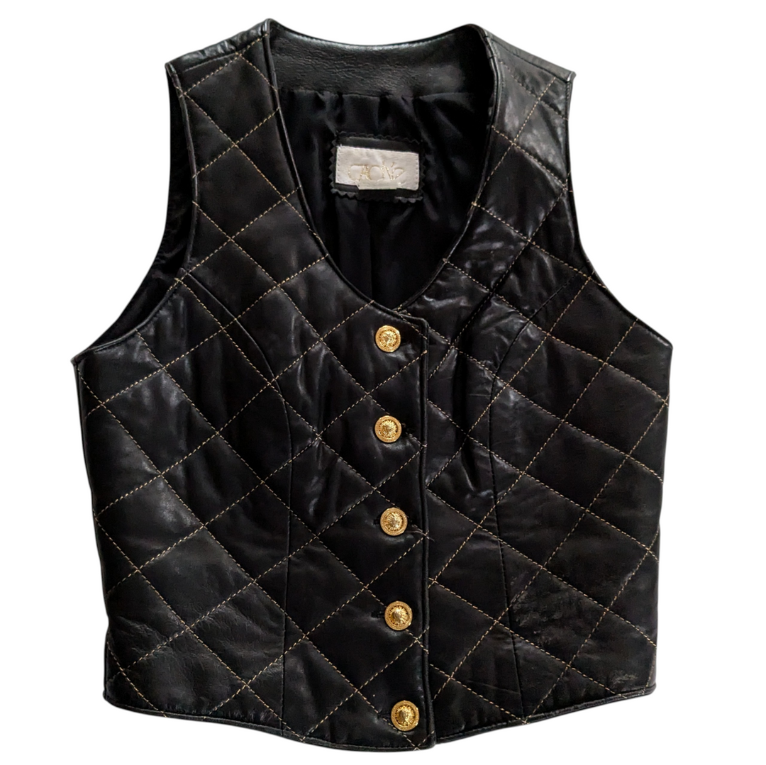 Cache Brown Quilted Leather Vest Size Small