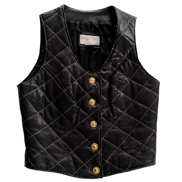 Cache Brown Quilted Leather Vest Size Small