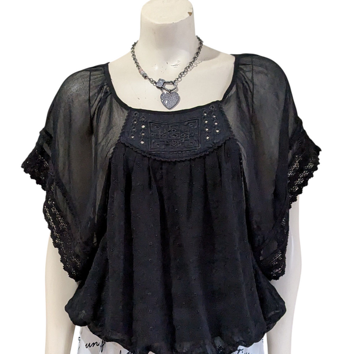Free People Sheer Black Top Size Small