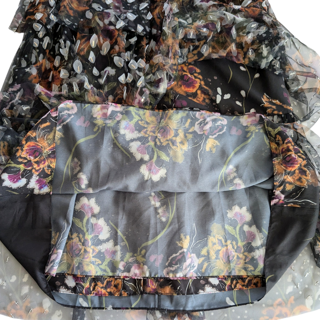 Marchesa Notte Tiered Leaf Applique Evening Dress Size 12