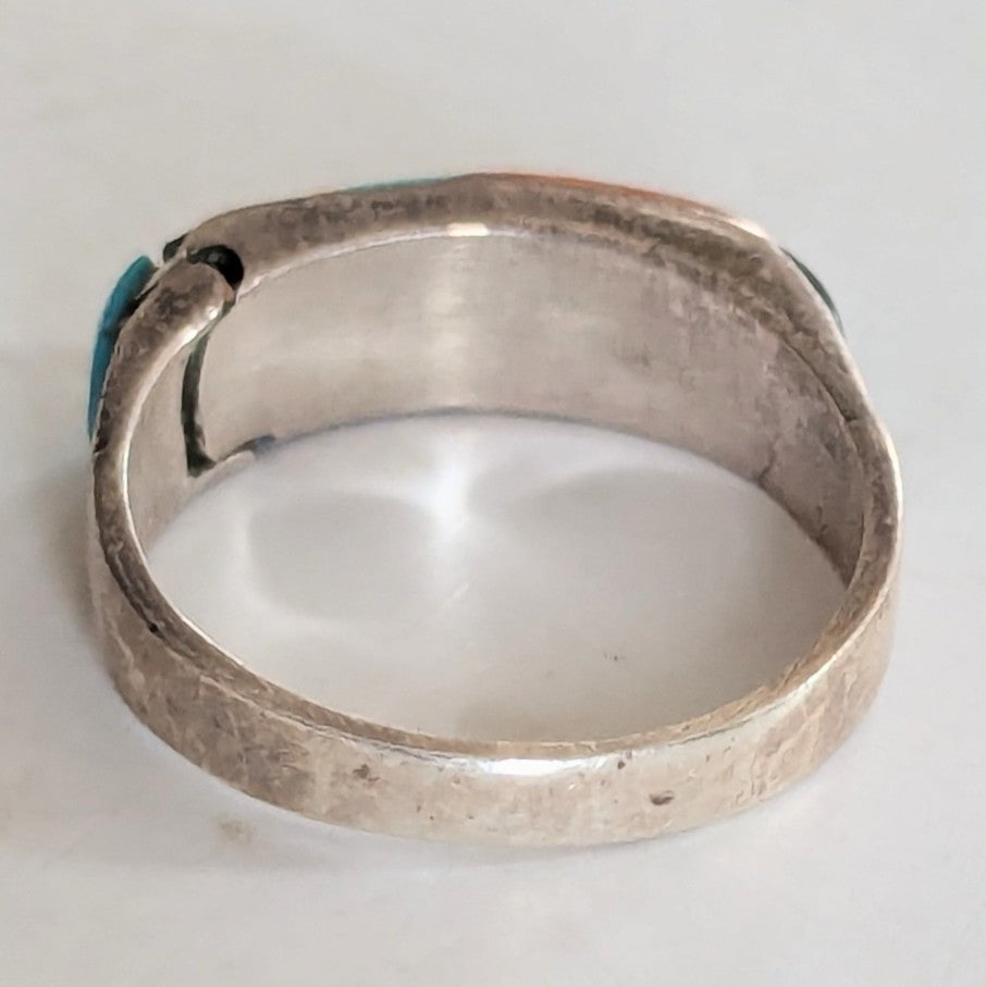 Nathaniel Johnson Navajo Sterling Ring with Turquoise and Coral Size 9