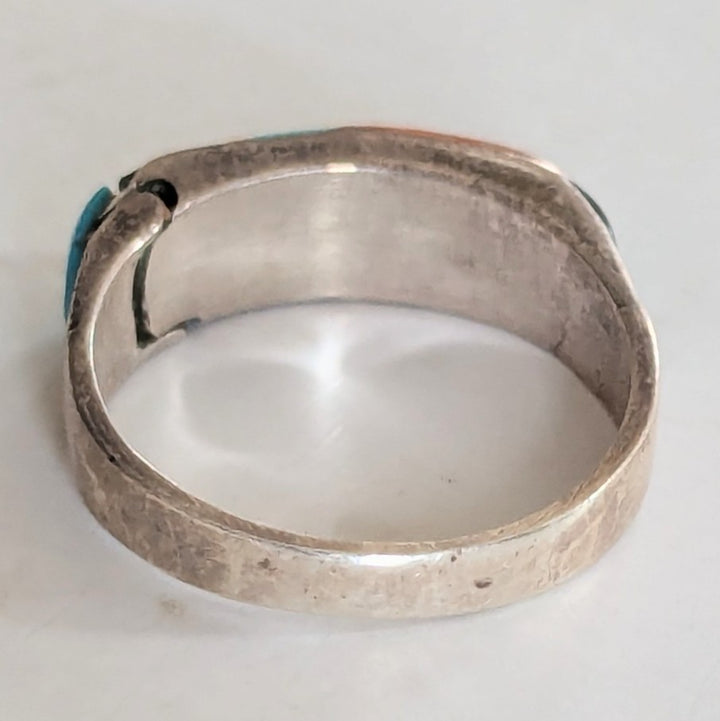 Nathaniel Johnson Navajo Sterling Ring with Turquoise and Coral Size 9