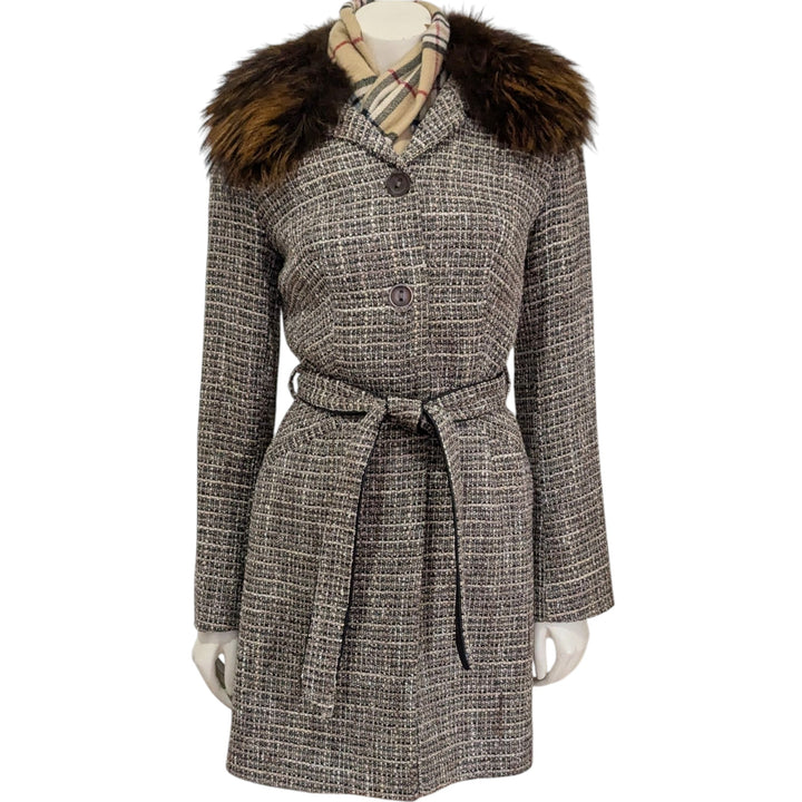 Alberto Makali Tweed Coat with Fur Trim Size 2