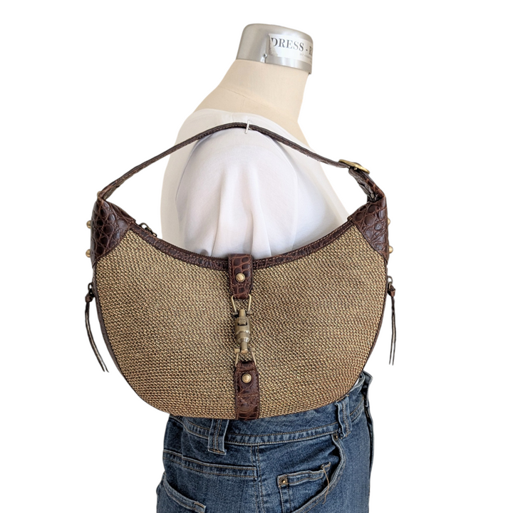 Erica Javits Faux Raffia and Leather Shoulder Bag