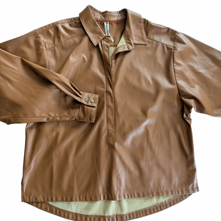 By Anthropologie Cedar Half Button Faux Leather Shirt Size Medium