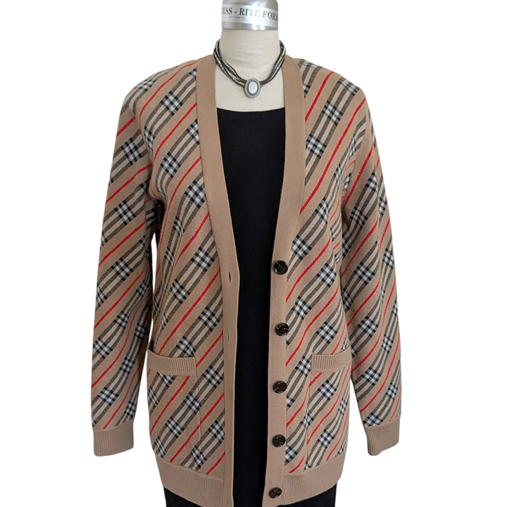 Burberry Long Plaid Cardigan Size Medium