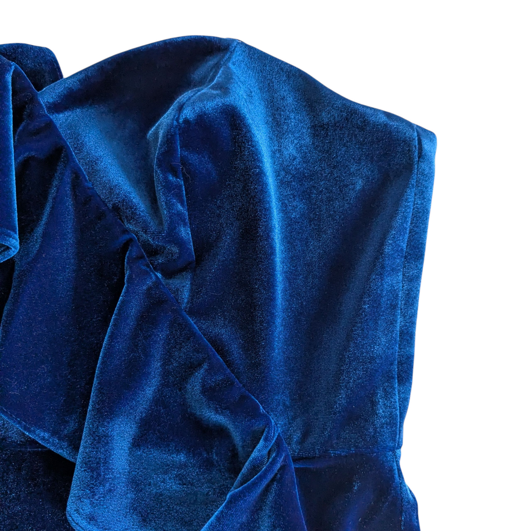Aidan Mattoc Blue Velvet One Shoulder Cocktail Dress Size 10