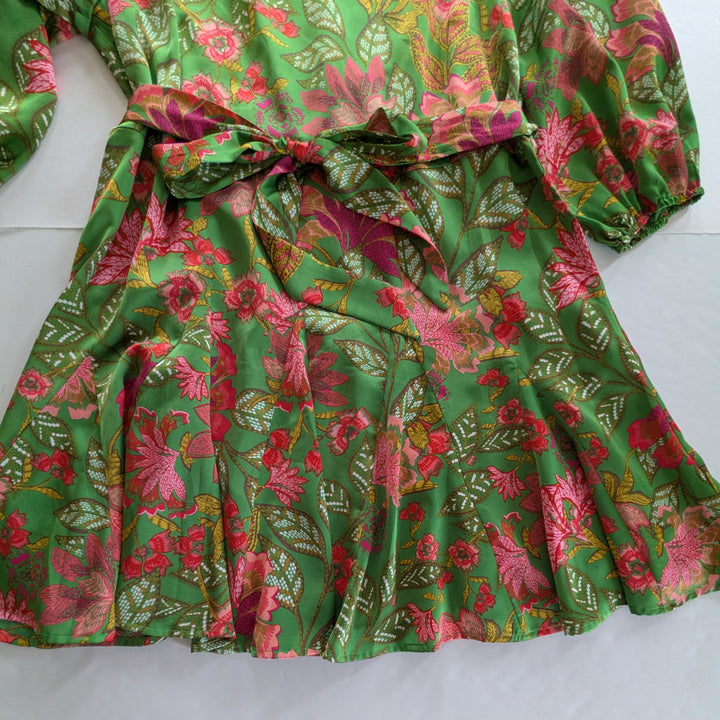Sugarlips Evanna Green Floral Print Satin Dress Size 3X